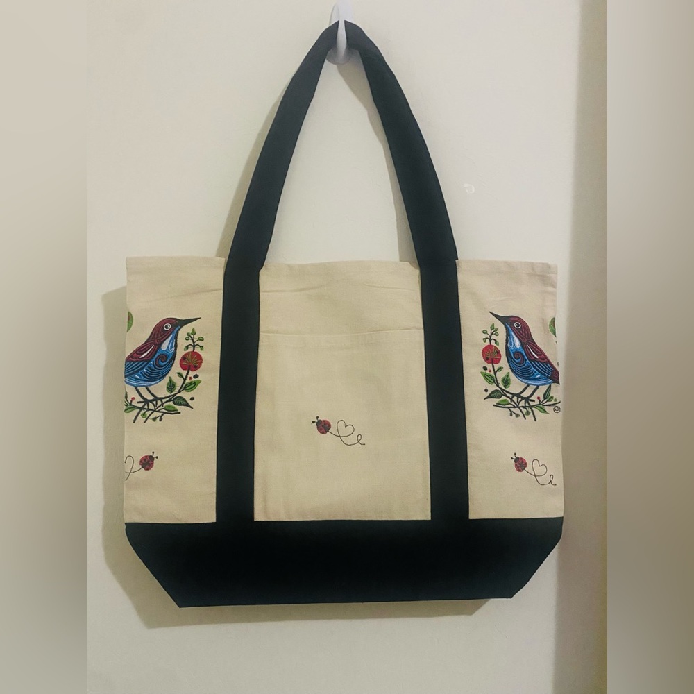 New Embroidered Canvas Tote | Boho Reusable Market Bag | Gift Idea - Picture 2 of 4